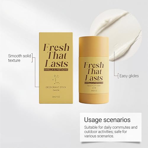 Fresh That Lasts Deodorant Stick, Vanilla & Pistachio Perfumed Stick, Fresh Moisturizing Deodorant Balm, All-Day Odor Protection for Women & Men, Underarm Brightening Care (1Pcs)