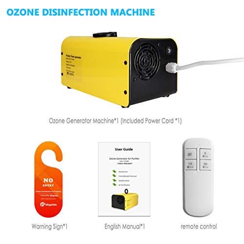10,000mg Ozone Generator Air Purifier, Elementa Wireless Remote Control Ozone Cleaner, Portable Smart Air Purifier Ionizer O3 Machine for RV Basement Classroom Odor Remover (YELLOW)