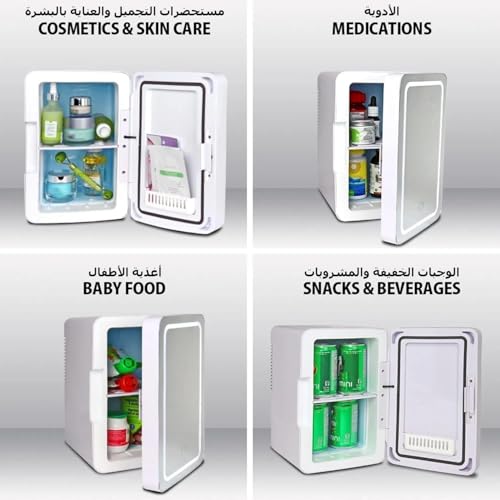 NIUB Mini Fridge 12L for Bedroom, Skincare Fridge, Mirrored Door with Dimmable LED Light, Thermoelectric Cooler and Warmer Compact Refrigerators for Makeup, Food, Office and Car (12L)