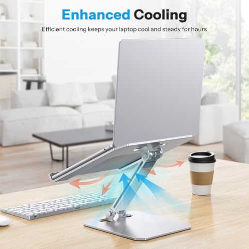 OMOTON Aluminium Laptop Stand, Height Adjustable, Ergonomic Foldable Notebook Stand, Laptop Holder for Laptops such as MacBook Pro/Air (11-16 Inches), Silver
