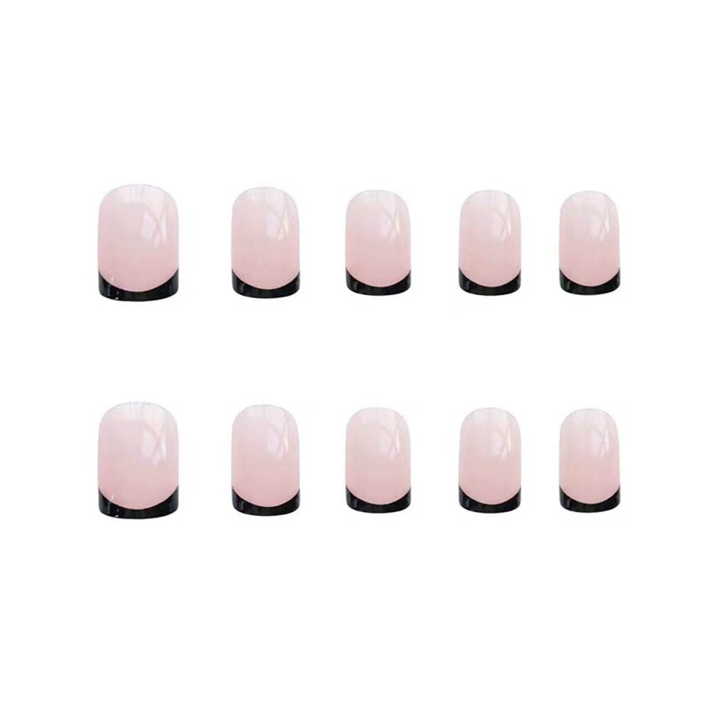 Foccna French False/Fake Nails Tips Square Press on Short Nude Women's Black Daily Wear Artificail Nails for Nail Art Manicure Decoration (Black) - Image 2