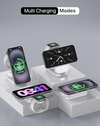 3 in 1 Wireless Charging Station for Apple,Foldable Magnetic Wireless Charger,15W Fast for MagSafe Charger Stand for iPhone 17/16/15/14/13,for Apple Watch,for AirPods