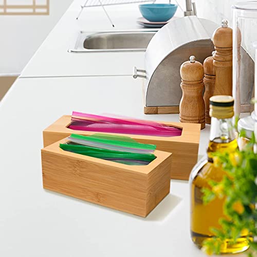 Food Storage Bag Holders, guiogc Bamboo Ziplock Bag Organizer for Drawer, Baggie Organizer Compatible with Gallon, Quart, Sandwich, Snack and Variety Size Food Bags (4 PCS)