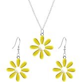 YISXVD Daisy Flower Earrings for Women Resin Yellow Flower Daisy Dangle Wild Lily Petals Hawaii Plant Earrings Necklace Set