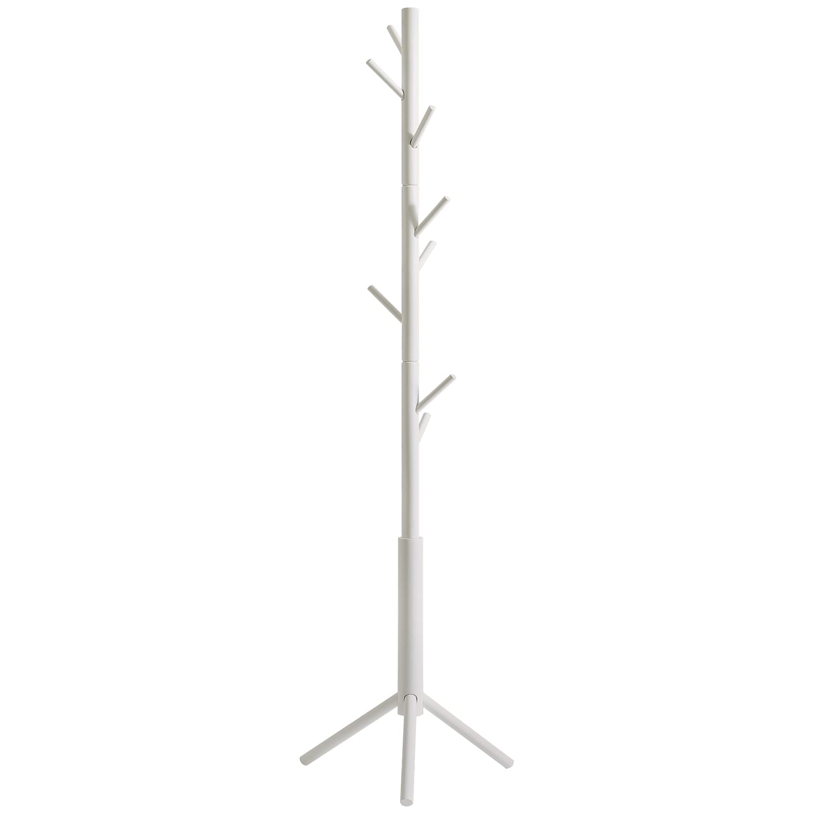 YMYNY Coat Rack Freestanding, Wooden Coat Racks with 8 Hooks, Adjustable Hall Tree for Entryway, Living Room, Hallway, Bedroom Coat Hanger for Hats, Clothes, Purse, Umbrella, White HCR001W