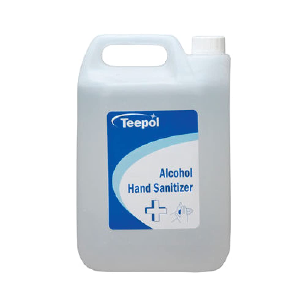 Teepol Alcohol Hand Sanitizer 5L - Moisturising Hand Sanitizer Gel - Non Sticky - Fast-Acting & Effective Against 99.9% of Germs - Canister, 5 Litre Refil Pack