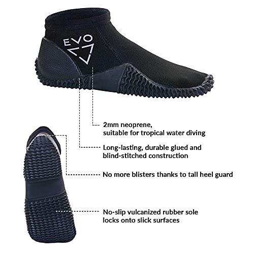EVO 2MM Neoprene Low Cut Dive Boots with AntiSlip Rubber Sole, Pull on Low Cut Dive Boots for