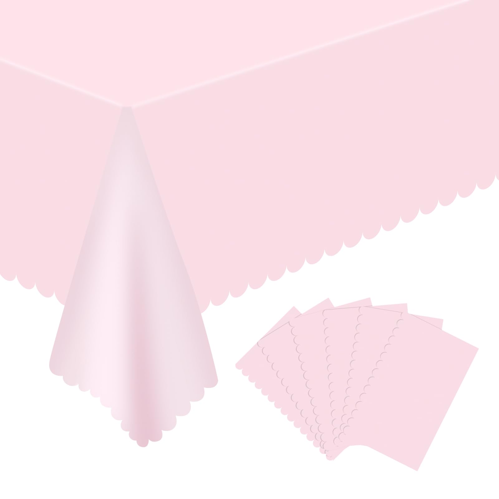 mwellewm 6 Pcs Pink Tablecloth 54X108 Inch Plastic Light Pink Table Cloths for Parties Disposable Scalloped Edge Waterproof Rectangle Princess Table Cover for Baby Shower Birthday Wedding Decor