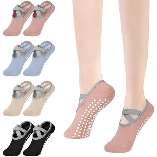 Flintronic Yoga Socken, 4 Paare Antirutsch Socken, Rutschfeste Socken Sport Für Yoga, Barre, Pilates, Tanz, Barfuß, Trampolin, Zuhause, Krankenhaus Für Damen Und Herren