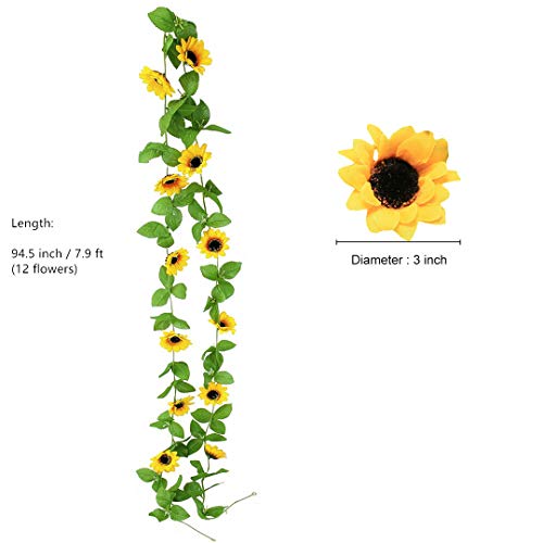 KATELER 4 Pack Artificial Sunflower Garland 7.9 FT Silk Sunflowers Vine