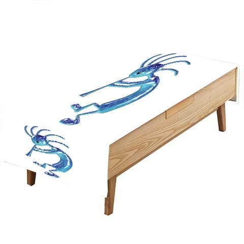 PINAFORE Table in Washable Polyester Kokopelli Flute Trickster Vintage Aboriginal Tribe Art Ornament Illustration Turquoi Color Cover Cloth Family Dining Table Decorative Cloth W70 x L90 INCH