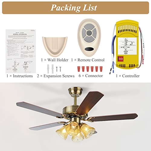 Ceiling Fan Remote Control Kit for Harbor Breeze, 35T Universal Fan Remote and Receiver, 3-Speed Ceiling Fan with Dimmer, Replace FAN-53T FAN-11T Fan-HD L3HFAN35T FAN-35T L3HFAN35T1 FAN-35T1…