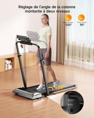 6 in 1 Treadmill, Slope 1%-6%-12%, Speed 12km/h, Telescopic Riser Height 115CM, Riser Angle 95°-105°, 2.5 HP, Compact and Portable,Family Friendly