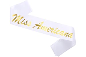 GDTO8820 Miss Americana Sash White Satin Sash with Gold Glitter Letters, Satin sash white, Princess, Beauty Queen, Homecoming, Winner, Mayor,