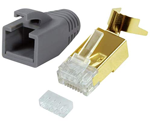 Odedo Pack of 10 Crimp Connectors CAT 7 7A CAT 6A CAT 8.1 Installation Cable up to 8 mm 10 GBit Gigabit Ethernet Rigid Flexible Core 1.2 mm - 1.45 mm AWG 22-24 RJ45 Network Connector Gold-Plated