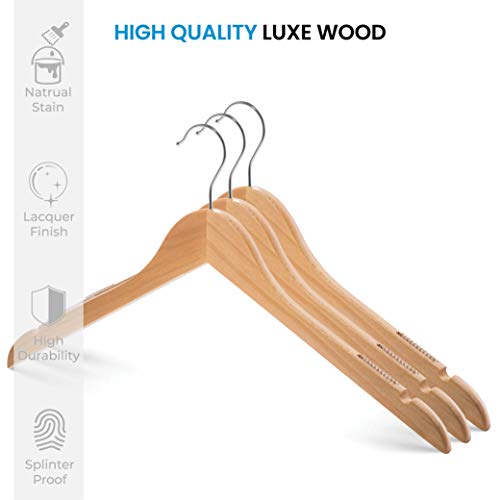 HighGrade Wooden Shirt Hangers with Rubber Grips (20 Pack) Smooth