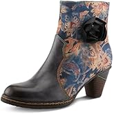 Spring Step L'Artiste Naima Heeled Booties | Floral-Printed Leather Ankle Boots with Rose Cutout Design