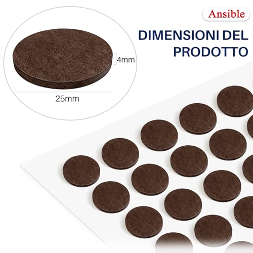 Pack of 60 Adhesive Felt Pads for Chairs and Furniture, Round 25 mm Brown | Scratch-proof, quiet, floor protection