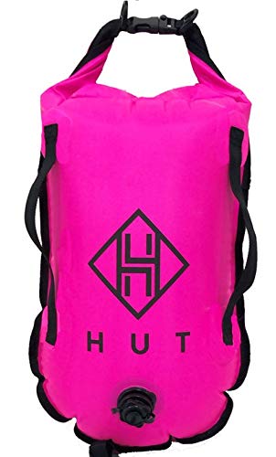 HUT Swim Buoy Dry Bag - Premium Tow Float and Watertight Dry Bag for Open Water Swimmers, Triathletes. High Visibility Safety Swim Buoy, Two air Chambers - be seen be Safe. (28L)
