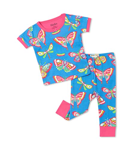 Hatley Baby-Mädchen Kurzarm-Pyjama aus Bio-Baumwolle für Babys Kleinkind-Schlafanzughosen, Botanical Butterflies, 6-9 Monate