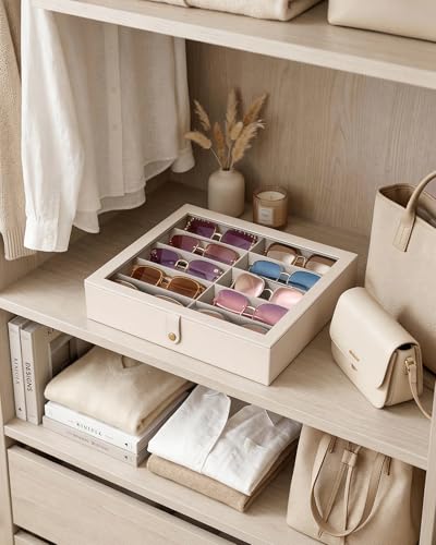 Lolalet 10/20 Slots Sunglasses Organizer Box, Eyeglasses Eyewear Display Case for Multiple Pairs of Glasses Collection Holder