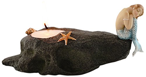 Top Collection Miniature Fairy Garden and Terrarium Statue, Mermaid Resting on Stone T-Light Candle Holder