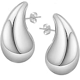 366DAYS Chunky Gold Hoop Earrings for Women 14K Gold Plated Silver Teardrop Dangle Earrings Fashion Trendy Hollow Hypoallergenic Jewelry