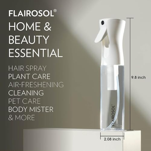FLAIROSOL, The Original, Spray Bottle, Continuous Mister for Hair and Beauty, Home care and 1,001 uses. Trusted by Professionals. Patented Technology. 300ml, Clear Bottle, Black Print