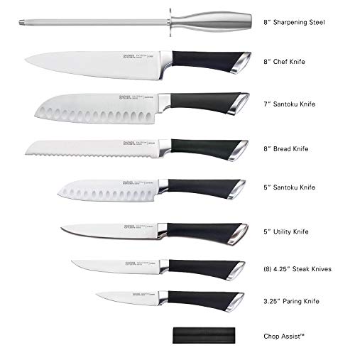 Chicago Cutlery Fusion 17 Piece Kitchen Knife Set with Wooden Storage Block, CushionGrip