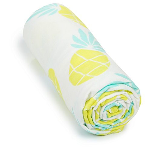 Muslin Swaddle Blanket - Extra Large 47x47 inch - Super Soft Breathable 70% Bamboo 30% Cotton Prevents Overheating - Swaddle Blanket with Pineapple Design for Baby Toddlers Unisex - Baby Shower Gift