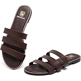 Women's Flat Sandals Dressy Open Toe Round Toe Slide Sandals Comfortable Casual Beach Slip on Slippers for Summer