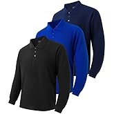 Men's 3-Pack Long Sleeve Polo Shirts – Moisture Wicking Golf Shirts for Work, Casual Workout