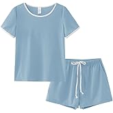 VENTELAN Women's Shorts Pajama Set Short Sleeve Sleepwear Nightwear Pjs with Pocket,S-XXL