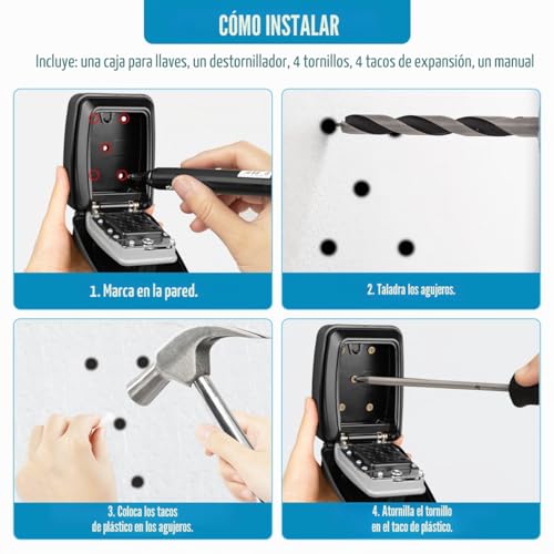 Faneam Key Box with Large Exterior Code, Wall Safe Box with Combination 12 Digits Waterproof for Home, Garage, School, Office