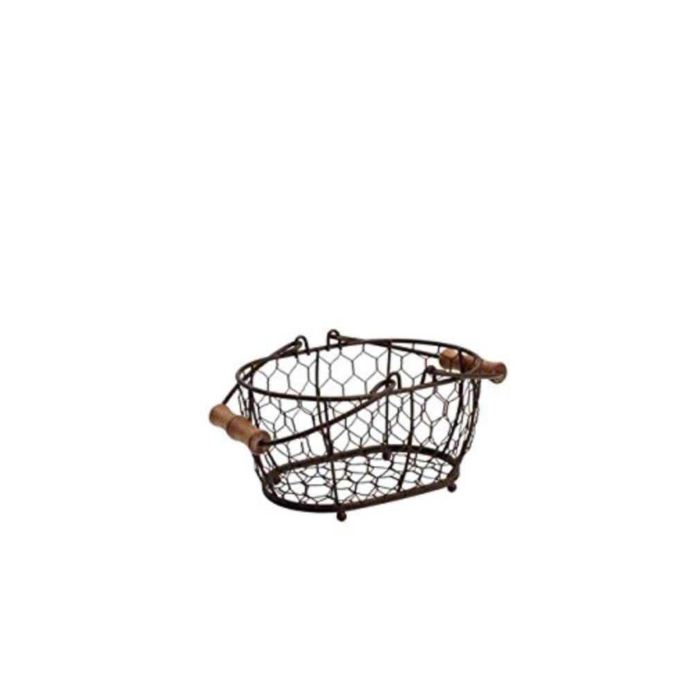T&G Provence Wireware Small Oval Basket with Aged Wooden Handles, Rustic Brown, 20.4 x 14.5 x 10.5 cm 6 23005
