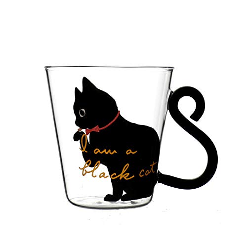 Cute Cat Glass Cup, Art Cartoon Heat-Resistant Mug Cup with Cat Tail Handle High Borosilicate Clear Drinking Glass Beer Mug for Microwave Coffee Tea Whiskey Milk(300ml/10.5oz)