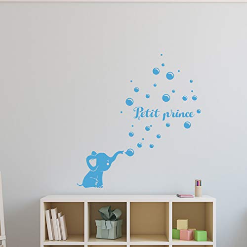 Personalised Name Stickers | Baby Elephant Sticker - Wall Decoration for Childs Room | 2 Sheets of 20 x 30 cm and 55 x 30 cm - Customisable Name Stickers Ice Blue