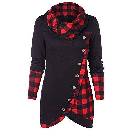 Women's Sweatshirt, FORUU Fashion Turn-Down Collar Button Plaid Patchwork Top Blouse