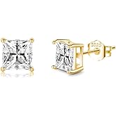 SLUYNZ 925 Sterling Silver Square CZ Stud Earrings for Women Teens Simulated Diamond Earrings Stud 5MM/6MM/7MM