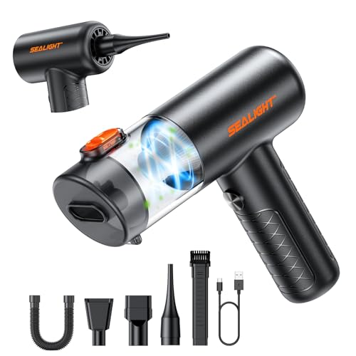 SEALIGHT Aspirabriciole Senza Fili, 32000PA 4 in 1 Aspirapolvere per Auto Portatile, 400000 RPM Motore Brushless, Aspiratore e Soffiatore Mini Aspirabriciole Senza Fili Potente per Auto Casa