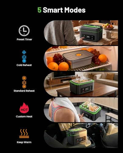 TaskStar Heated Lunch Box, 100W Cordless Electric LunchBox with Scheduled Heating and Leakproof 1.2L Battery Operated Food Warmer for Car Travel Jobsite, Portable for Truck Drivers Workers Adults