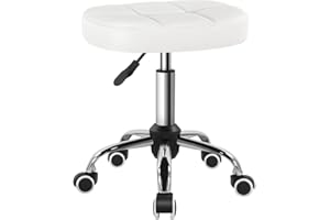 BFTOU White Minimalist Square Swivel Stool with Wheel Perfect for Work SPA Shop Massage Height-Adjustable and Cost-Effective Rolling Stool Chair