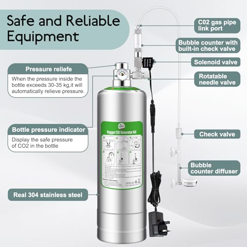 5L Aquarium CO2 Generator System Carbon Dioxide Reactor Kit, co2 Aquarium kit diy co2 kit for aquarium with Regulator Solenoid Valve, bubble counter for Aquarium Planted tank 60L to 300L