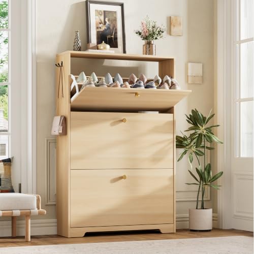 Nicetree Shoe Storage Cabinet, Slim Shoe Cabinet, Hidden Shoe Rack Cabinet, Shoe Storage Cabinet for Entryway, Hallway, Foryer, Natural Oak
