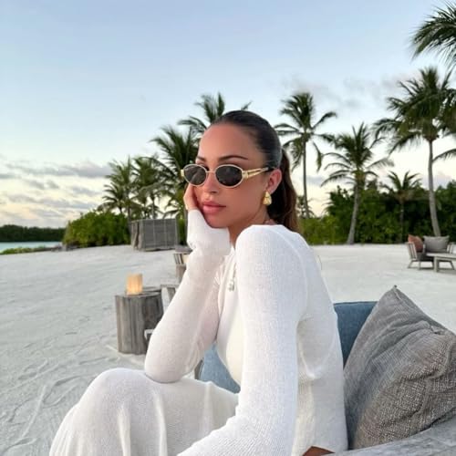 3 Piezas Lentes de Sol Ovalados para Mujer Dama y Hombre,Gafas de Sol Mujer Retro Moda,con Estuche y Paño Gafas,Protección UV400,para Conducir,Viajar, Hacer Deporte