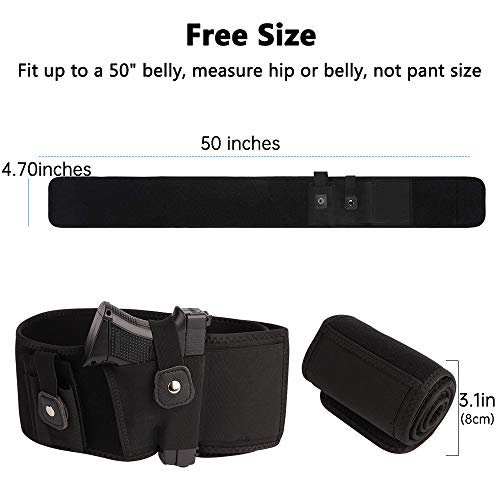 EVISTR Belly Band Gun Holster for Concealed Carry 2 Pocket Waistband Holster for Men and Women, Compatible with Gun Smith, Glock 19, 17, 42, 43, Ruger LCP, and Similar Sized Guns (50Inch, Right)