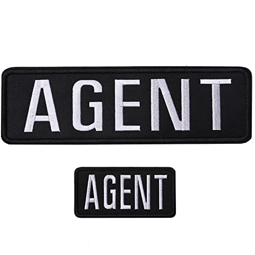 GYGYL 2 Pack Black Agent Patch with Hook and Loop, for Police Vest Jacket Back Panel (1Pcs Small and 1Pcs Large )