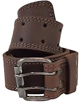 Hide &amp; Drink, Two Row Stitch Reinforced Leather Belt/Rustic Double Prong Buckle,1.5" Wide Handmade :: Bourbon Brown (Size 34)
