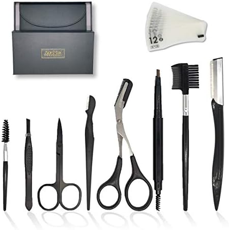 AlanMax 20 Piece Eyebrow Set for Men Eyebrow Scissors Eyebrow Tweezers Eyebrow Razor Brush & Comb Eyebrow Template Exquisite Exquisite Exquisite Packaging with Instructions