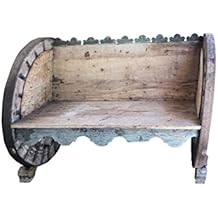 Mogul Interior Antique Bench Oxcart Wheel Solid Natural Sunbleached Wood Garden Sofa Cottage Rustic